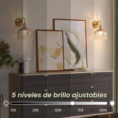 Vista 5 de Juego Vintage de Dos Apliques de Pared Operados por Batería, Inalámbricos, Atenuables, con Batería Recargable, Lámpara RGB de 12 Colores con Control