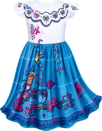 Vista 5 de Encanto Mirabel Isabella - Vestido de disfraz para niñas, cumpleaños, Halloween, con accesorios, Azul, verde