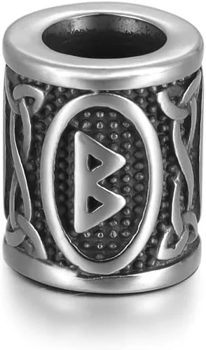 Vista 17 de 5 cuentas vikingas de acero inoxidable, cuentas espaciadoras de metal, cuentas espaciadoras de agujero grande, cuentas de tubo de plata antigua