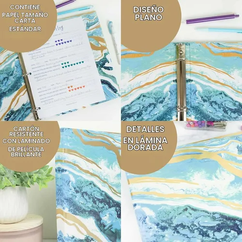 Vista 3 de Bloom Daily Planners Carpeta de 1 pulgada con 3 anillas para la escuela, oficina, hogar - Organizador decorativo de carpeta de 1" para papel