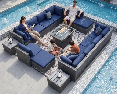 Vista 45 de NICESOUL Juego de muebles de patio de ratán extra grande con mesa para fogata de gas y propano, 29.3 pulgadas, respaldo alto, cómodos conversaciones