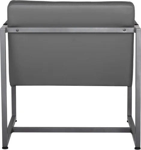 Vista 8 de Studio Designs Home - Silla decorativa moderna Camber de mediados de siglo, marco de metal gris peltre y cuero adherido humo Gris peltre/gris ahumado