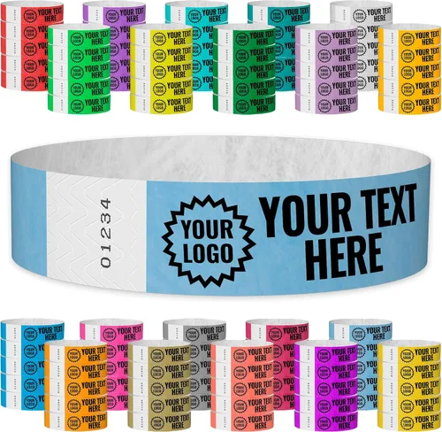 Vista 9 de Tyvek - Pulseras personalizadas de 3/4 de pulgada para eventos - Personalizadas con imagen o logotipo (tipo papel) Personalize w/ Clipart Text &