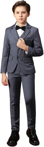 Vista 2 de Boihedy Conjunto formal de 4 piezas para niños con chaleco, pantalones, camisa de vestir y corbatín
