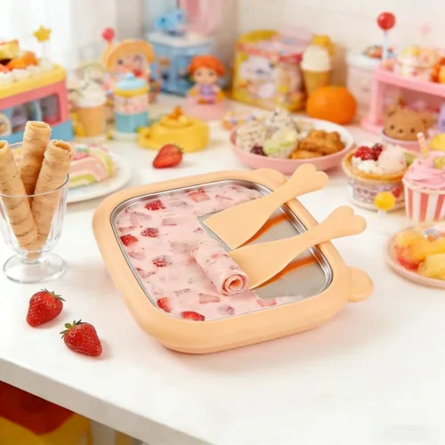 Vista 2 de Máquina de helados enrollada mejorada para niños, bandeja de helado instantánea de enfriamiento mejorado, actividad familiar, placa fría de acero