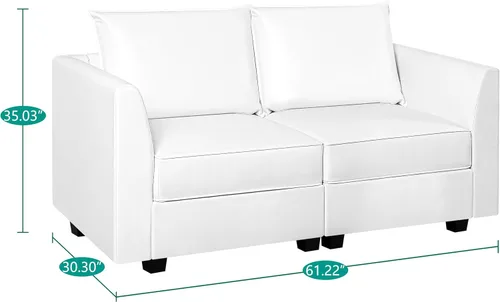 Vista 4 de Naomi Home Elizabeth Modern Air - Juego de muebles de cuero para sala de estar, 3 piezas, sofá biplaza y sillón, Muebles para La Sala Juegos, juego
