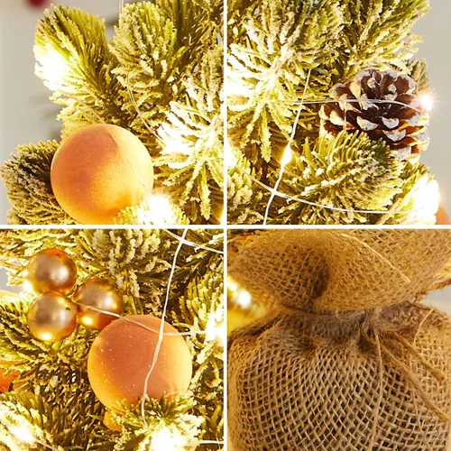 Vista 3 de Decoración de Árbol de Navidad Pequeño de Arpillera con Luces - Mini Árbol Artificial de Mesa Central para Decoraciones Navideñas de Interior Casa