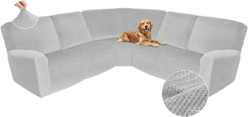 Vista 500 de Arfntevss Fundas de sofá seccional reclinable de terciopelo, Funda de sofá seccional de esquina para sofá reclinable, Funda elástica suave