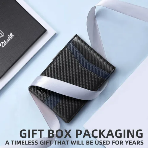 Vista 139 de Zitahli - Carteras delgadas con clip para dinero para hombre, tarjetero minimalista, de cuero, plegable, con bloqueo RFID, cartera de bolsillo