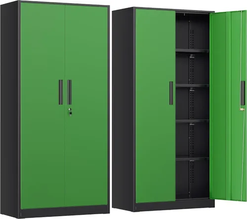 Vista 12 de INTERGREAT Gabinete de almacenamiento de metal con puertas con cerradura, gabinetes de almacenamiento de acero con cerradura con 2 puertas y Negro