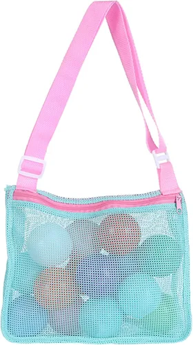 Vista 2 de UTTPLL Bolsa de playa de malla colorida ajustable para niños, bolsa de red de secado rápido para conchas marinas que recolecta arena juguete