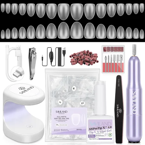 Vista 10 de Saviland Kit de iniciación de uñas acrílicas: polvo y líquido acrílico rosa claro nude, cepillo, limas, formularios, uñas a presión, juego