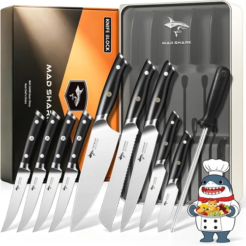 Vista 9 de MAD SHARK Juego de cuchillos de cocina de 5 piezas, juego de cuchillos de chef con mango ergonómico, cuchillos de cocina profesionales ultra