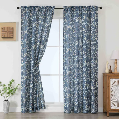 Vista 30 de Chyhomenyc Cortinas de mezcla de lino de 63 pulgadas de largo, 2 paneles de cortina con estampado floral filtrante de luz para sala de estar