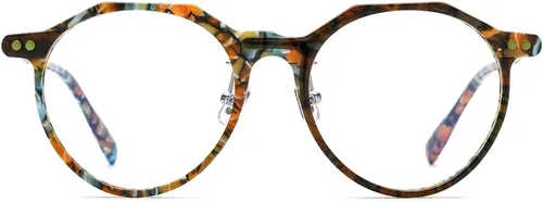 Vista 4 de HEPIDEM Gafas de acetato para hombre, estilo vintage, retro, polígono, redondas, miopía, montura óptica (9185, verde, multicolor, 49), Varios