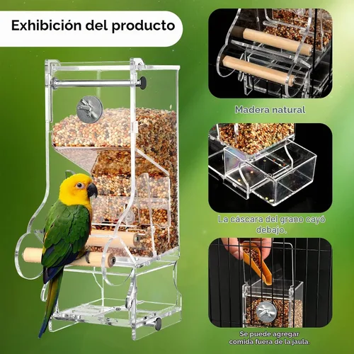 Vista 2 de Comedero para pájaros sin ensuciar, acrílico transparente, reduce los residuos, apto para pájaros pequeños (2 unidades)