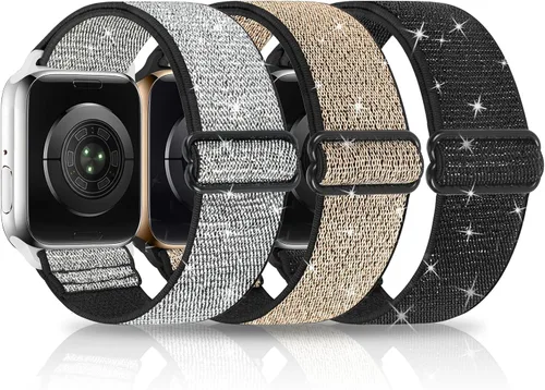 Vista 9 de Paquete de 3 bandas elásticas brillantes compatibles con Apple Watch Band de 1.99 pulgadas, 1.49 pulgadas, 1.57 pulgadas, 1.57 pulgadas, 1.61