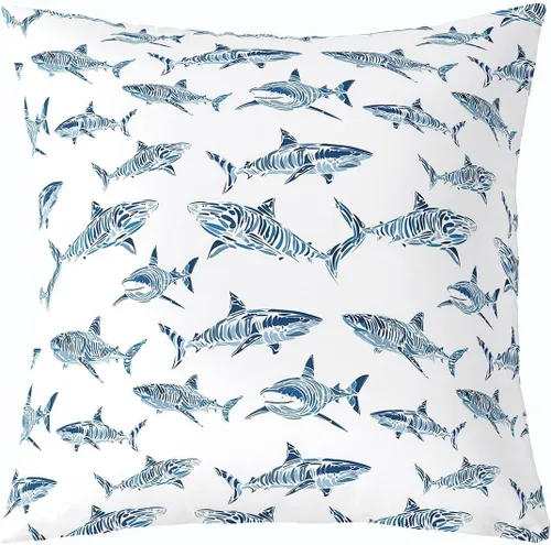 Vista 10 de Erosebridal Funda de almohada con diseño de tiburón de 16 x 16 pulgadas, diseño de vida oceánica, para niños y niñas, color verde azulado, acuarela