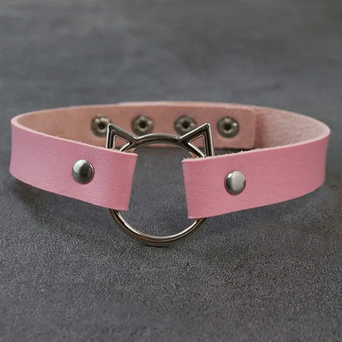 Vista 2 de Gargantilla de cuero ajustable suave PU gato punk gargantilla para mujeres niñas, Cuero, Aleación.