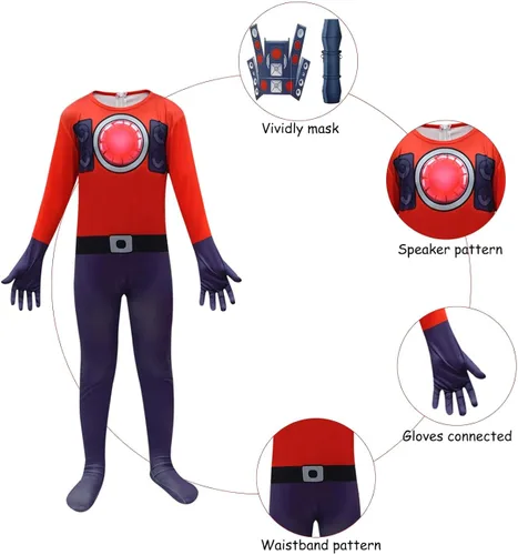 Vista 3 de ASAOHAO Skibidi - Disfraz de inodoro para niños, traje de TV para hombre, cámara, traje para niños, disfraz de videojuegos, ropa de Halloween de 5 a