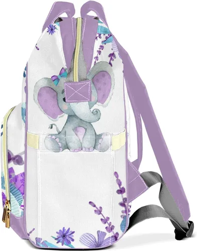 Vista 2 de Mochila de pañales de elefante verde azulado morado con nombre, bolsa multifunción de gran capacidad para mamá, papá, unisex, niño y niña, Diseño 1