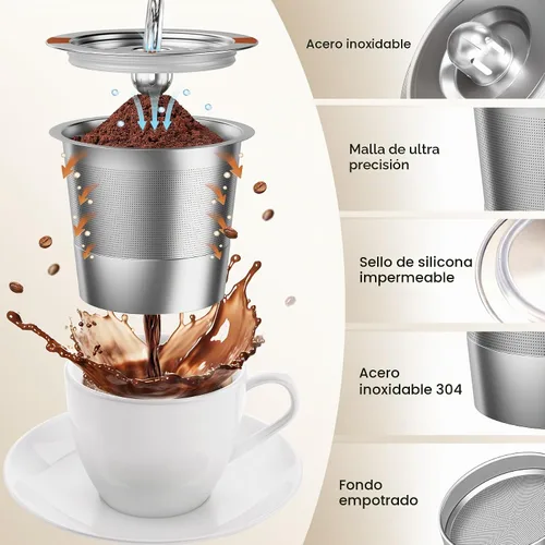 Vista 6 de Cápsulas de café reutilizables K Cups para Keurig: filtro de café K Cups recargables de acero inoxidable completo compatible con cafeteras 1.0 y 2.0