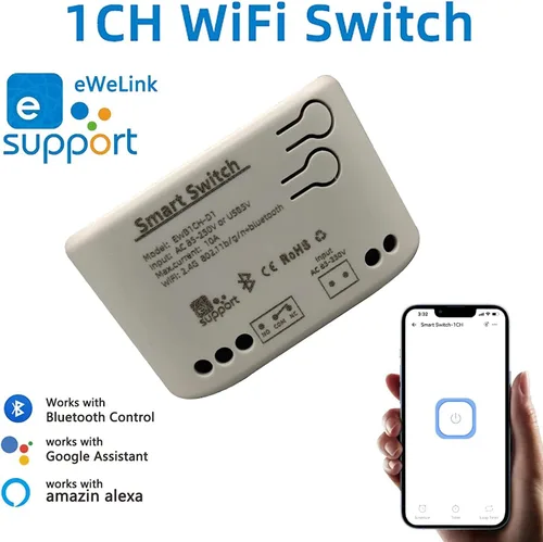 Vista 2 de Módulo de conmutación de relé WiFi inteligente de 1 canal USB 5V/AC85V-250V, compatible con control Bluetooth, control remoto de la aplicación