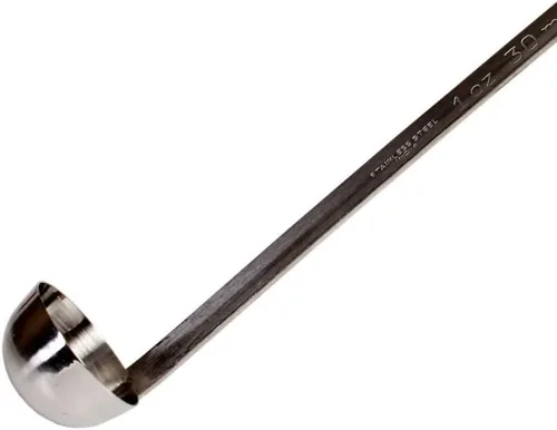 Vista 3 de TrueCraftware - Cucharón de acero inoxidable de 1 onza con mango largo con gancho, cuchara medidora pequeña de grado comercial para salsa de sopa
