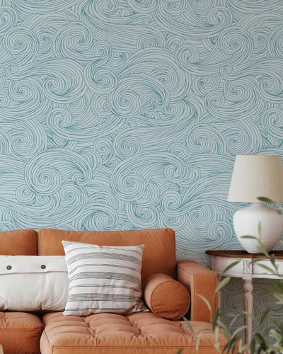 Vista 4 de Ocean Waves - Papel tapiz autoadhesivo extraíble, papel tapiz de ondas autoadhesivas, papel tapiz para despegar y pegar
