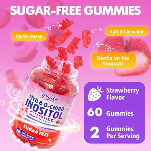 Vista 7 de Gomitas de mio-inositol y D-Chiro inositol para mujer, sin azúcar, 60