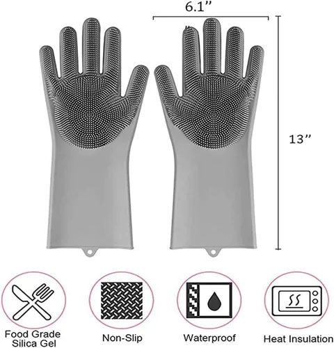 Vista 2 de Magic Silicone Dishwashing Scrubber, 2 in 1 Reusable Rubber Gloves, Heat Resistant Kitchen Tool for Household