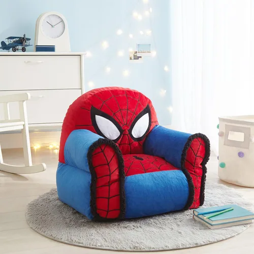 Vista 2 de Idea Nuova Marvel Spiderman Silla Puf Figural con Ribete de Sherpa, Edades 3+, Poliéster, Rojo, Mediano