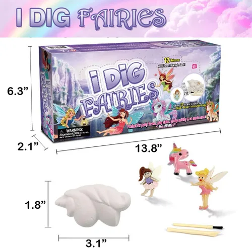 Vista 4 de Liberty Imports Paquete de 12 kits de excavación de hadas y unicornio para niños, aventura mágica encantada de excavación, recuerdos de fiesta