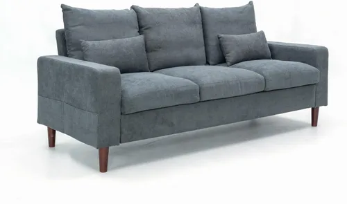 Vista 3 de Panana Sofá sofá tapizado de 3 asientos, sofá de tela de lino para espacio pequeño, sala de estar, apartamento, gris