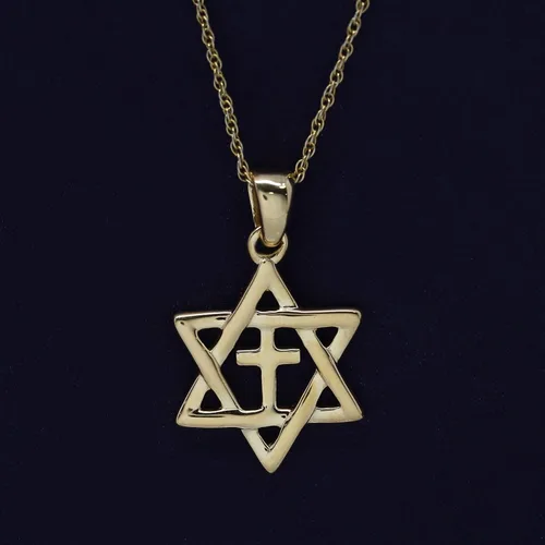 Vista 2 de AFFY Collar con colgante de estrella de David judía con cruz en oro de 14 k sobre plata de ley, regalo para ella