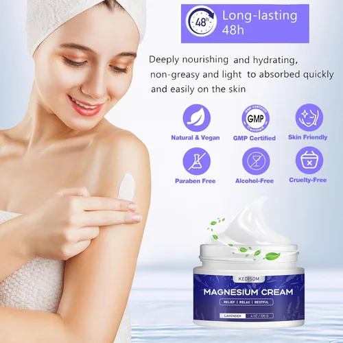Vista 5 de Crema de magnesio para dormir - Loción tópica natural de magnesio, calma - Mantequilla corporal nocturna para hidratación profunda - Seguro