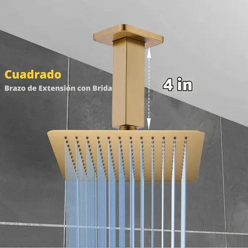 Vista 4 de Brazo de ducha de 4 pulgadas con brida, brazo de extensión de cabezal de ducha cuadrado montado en el techo, brazo recto de 1/2 NPT para cabezal