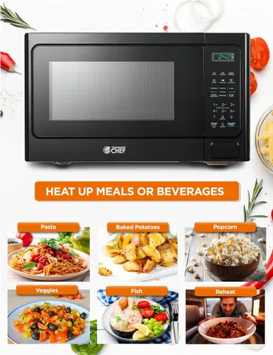 Vista 2 de Microondas Commercial Chef 1.3 pies cúbicos con 10 niveles de potencia, microondas con cerradura de botón de presión, microondas de 1000W para Negro