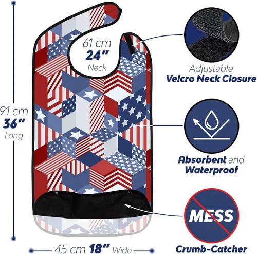 Vista 2 de Adult Bibs for Eating: Reusable with Crumb Catcher Pocket - For Men and Women