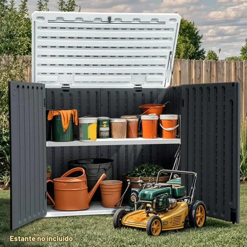 Vista 6 de DWVO Cobertizo de almacenamiento horizontal resistente a la intemperie para exteriores, capacidad de 35 pies cúbicos, con cerradura e impermeable