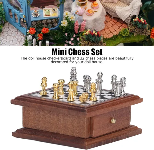 Vista 2 de Juego de ajedrez en miniatura, muebles de casa de muñecas de regalo, decoración de mini colección para el hogar
