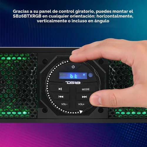 Vista 6 de DS18 SB26BTXRGB Barra de sonido amplificada marina de 26 pulgadas con iluminación Bluetooth USB y RGB, 6 altavoces, 600 W máximo, panel de control