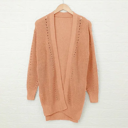 Vista 2 de Cárdigan de manga larga para mujer, ligero, cuello acanalado, suave, cárdigan de punto para mujer, cárdigan pesado