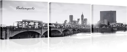 Vista 10 de TUMOVO 3 piezas de arte de pared en lienzo con diseño de horizonte de Atlanta, arte de pared panorámico de paisaje urbano en blanco y negro