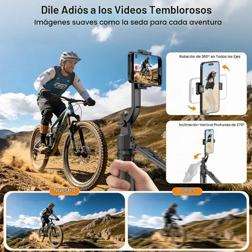 Vista 5 de Trípode de teléfono de 63 pulgadas con seguimiento automático de cara, rotación de 360° para selfie stick trípode para iPhone y cámara de acción