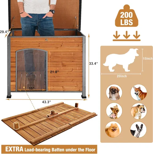 Vista 3 de Casa para perros de tamaño pequeño a grande, refugio para cachorros para interiores y exteriores con suelo elevado, perrera duradera e impermeable