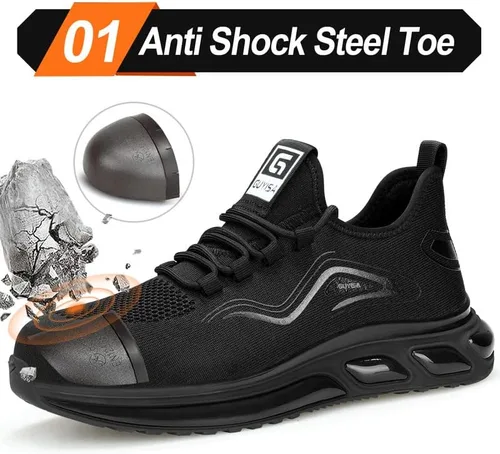 Vista 2 de Zapatos deportivos con punta de acero para hombre, zapatos ligeros para hombre, zapatos de trabajo cómodos, zapatos de seguridad con amortiguación