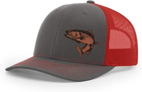 Vista 43 de Sombrero de pesca de trucha con parche de cuero grabado láser Richardson 112 Snapback Trucker Cap