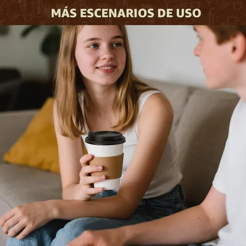 Vista 6 de YEEHAW - Paquete de 50 tazas de café de 12 onzas con tapas y fundas Mangas Kraft blancas