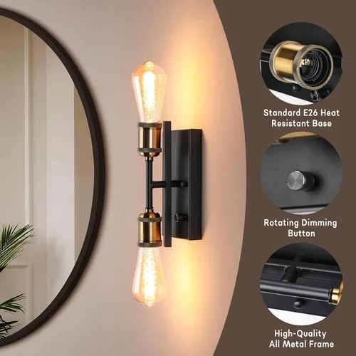 Vista 11 de Lightess Aplique de pared de baño con interruptor regulable estilo casa